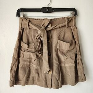 Lulus Paper Bag‎ Waist Shorts High Rise Casual Belted Pockets Size L